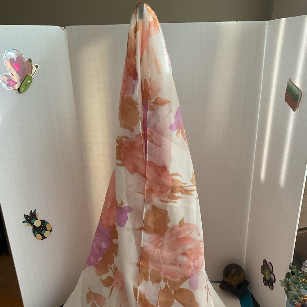 Floral Scarf with Pink and Orange Blooms